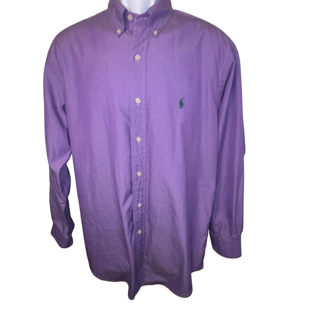 Vintage Ralph Lauren XL Yarmouth‎ pinpoint Oxford nautical lavender shirt  Logo
